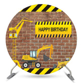 Lofaris Truck Brick Happy Birthday Round Backdrop For Boy